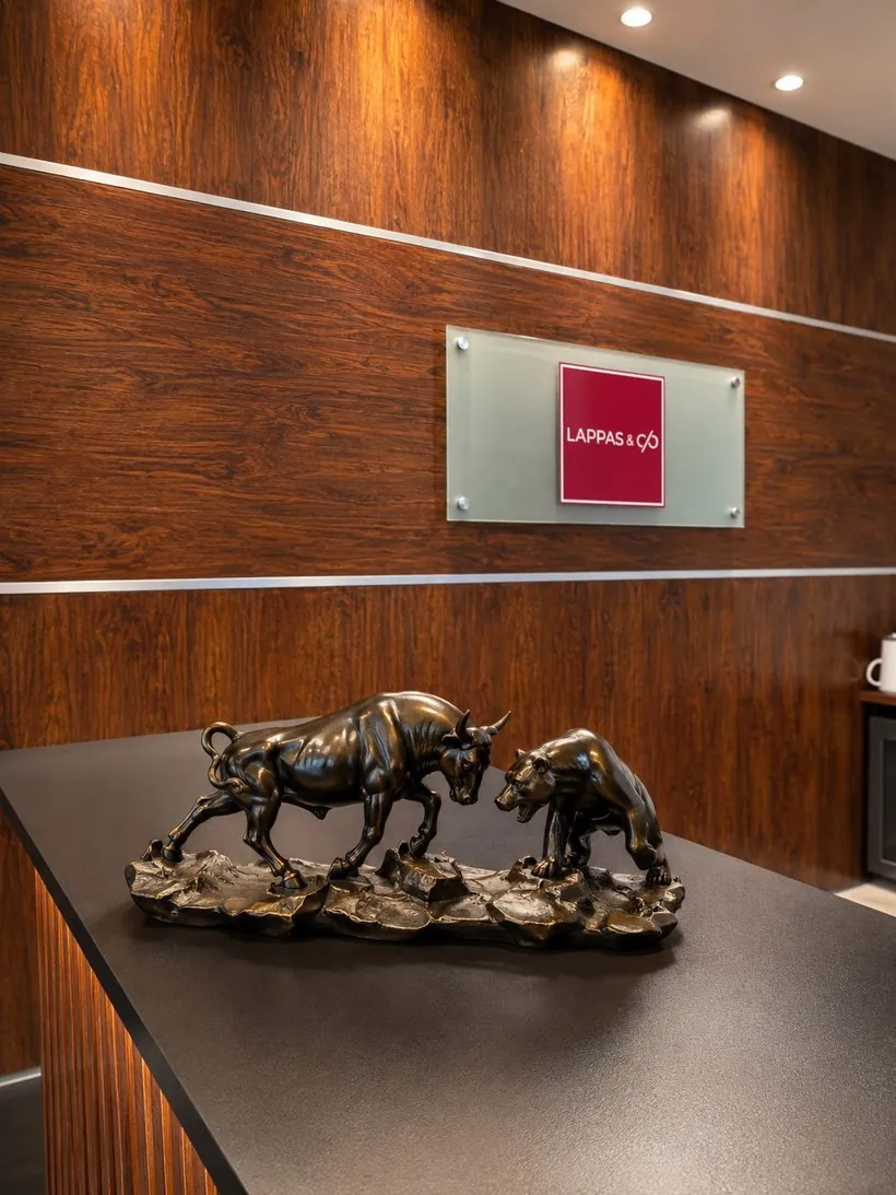 Bull and bear, reception desk, Lappas & Co, Limassol
