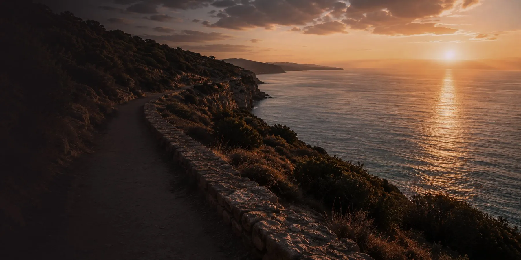 A coastline at sunset